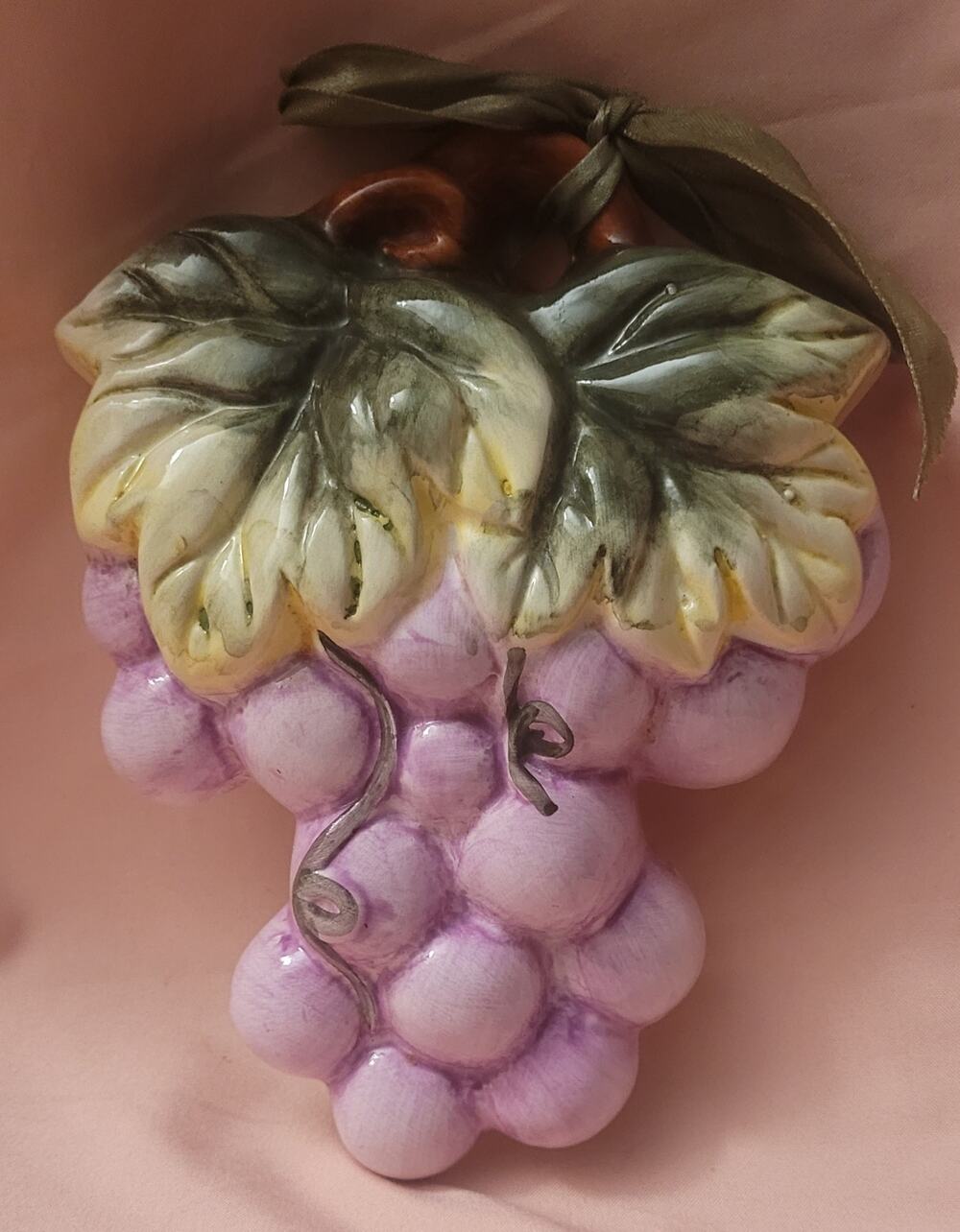 Vintage Ceramic Purple Grape Green Leaves Kitchen Wall Hanging Decor